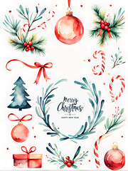 Merry Christmas and a happy new yearinvitation Watercolor Christmas Essentials Drawings
