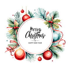 Fototapeta na wymiar Merry Christmas and a happy new yearinvitation Watercolor Christmas Essentials Drawings 