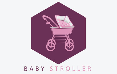 Baby shop vector illustration icon. Simple kids store logo with baby carriage, stroller.
