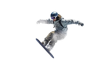 Snowboarder Flying in Snow on a transparent background