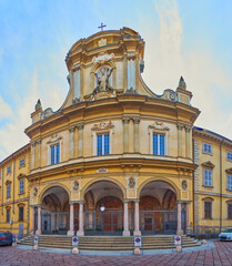 Fototapeta na wymiar The facade of San Savino Church, Piacenza, Italy