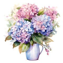 Hydrangeas, Flowers, Watercolor illustrations