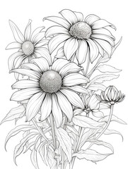 Rudbeckia Flower Coloring book page - obrazy, fototapety, plakaty
