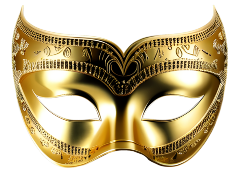 Golden carnival mask, A gold mask on a transparent background, The Golden Carnival Mask's Radiance for Every Celebration  - AI-Generated