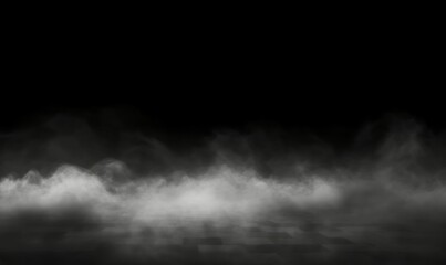Smoke on floor, fog effect over surface, white cloud, perspective overlay element. Transparent dust above ground - silhouette of scene with atmosphere, Generative AI - obrazy, fototapety, plakaty