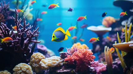 Fototapeta na wymiar A serene aquarium with vibrant tropical fish swimming gracefully