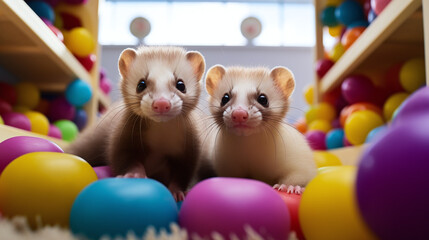 Fototapeta na wymiar A pair of playful ferrets captured in a candid pet photography session