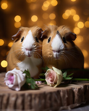 A pair of playful guinea pigs captured in a charming pet photography session