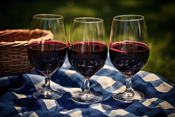 three glasses of wine picnic Outdoors