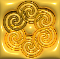 Twisted figures on a yellow background, 3D rendering illustration