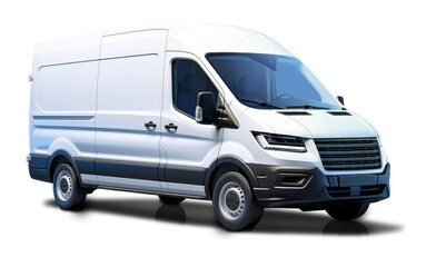Modern fictional white cargo van front right side corner angle view, isolated