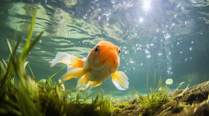 Fotobehang A serene goldfish in a tranquil underwater setting © Rohit