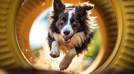 A playful Border Collie captured in an agility pet photography session - obrazy, fototapety, plakaty