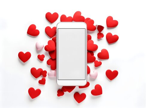 Close up woman hand hold using smart phone with heart icon at outdoor park street cafeteria background. Copy space of technology business and valentine day darting concept, pink red colors