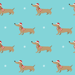 Childish seamless pattern with hand drawn dachshund and snowflakes. Perfect for kids apparel,fabric, textile, nursery decoration,wrapping paper.