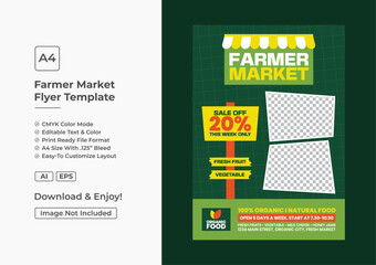 Hand drawn flat design farmers market flyer poster template