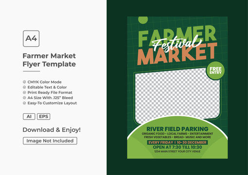 Hand drawn flat design farmers market flyer poster template