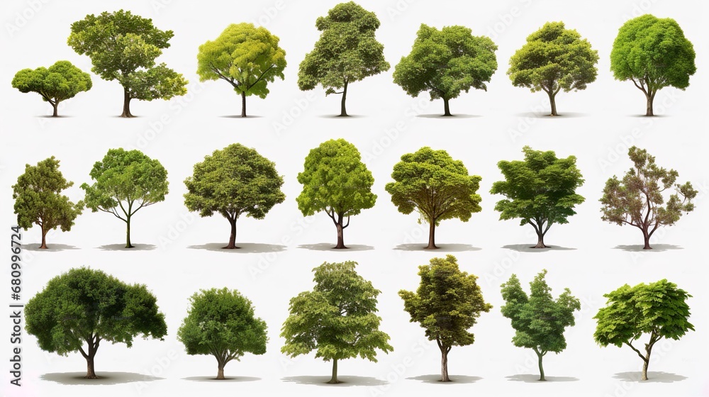 Wall mural Big set of 3D Green Trees Isolated on white background , Use for visualization in architectural design or garden decorate - Wall murals