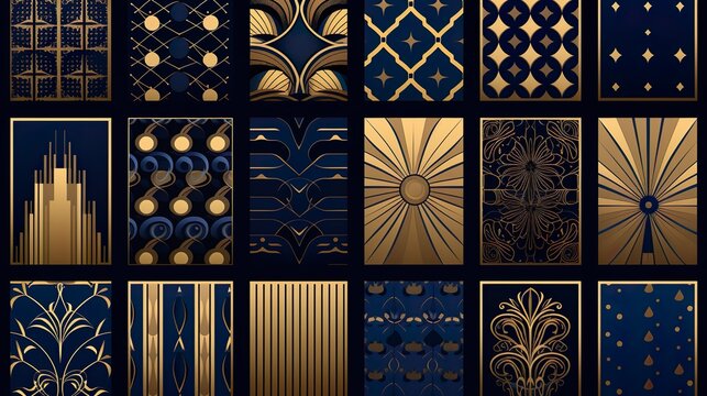 Art deco dividers and decorative golden headers. Victorian book and interior ornament. flat style art illustration on solid background
