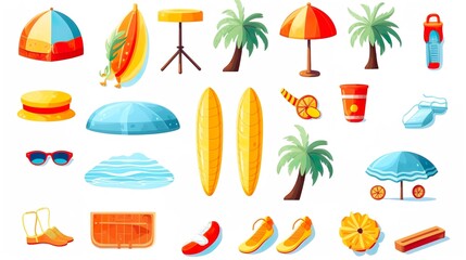 Obraz premium Set of summer items isolated beach staff. Sea vocation objects collection.