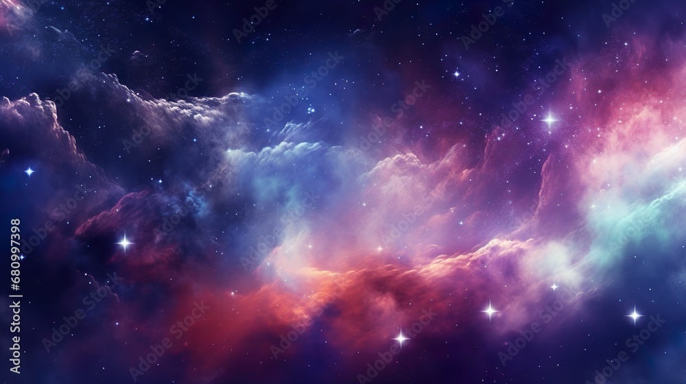 Wall mural purple and blue space background with a light trail in the middle abstract