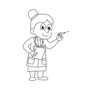 Doctor with vaccine. Vector illustration for coloring