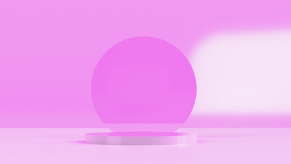 3D rendered illustration. pink minimal scene,podiumfor cosmetic product presentation.Abstract minimalistic scene with geometric forms.podium on purple background with shadows.Cylinder abstract minimal