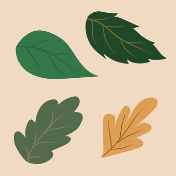 Doodle leaves set illustration watercolor botanical drawing  with green and gold colors that can used for sticker, icon, decorative, e.t.c