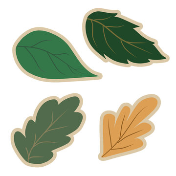 Doodle leaves set illustration watercolor botanical drawing  with green and gold colors that can used for sticker, icon, decorative, e.t.c