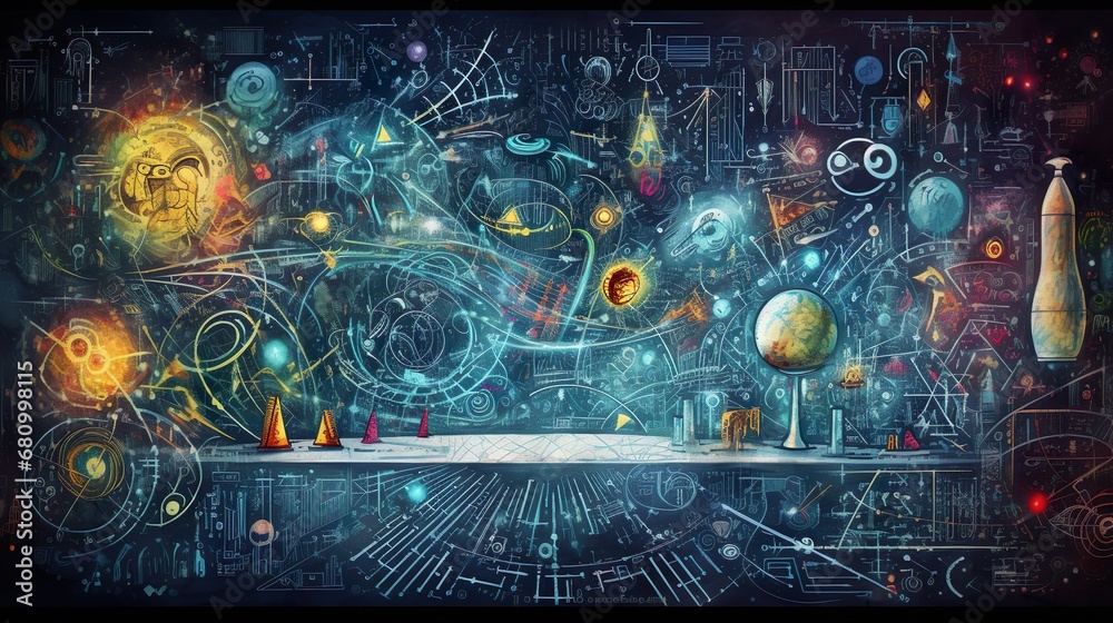 Wall mural digital seamless mathematical formulas. abstract digital futuristic background with math, physics sy