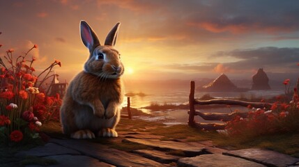 Greetings for the New Year 2023 Wallpaper. 2023: A happy new year. A new morning, the rabbit waits for the sun to rise