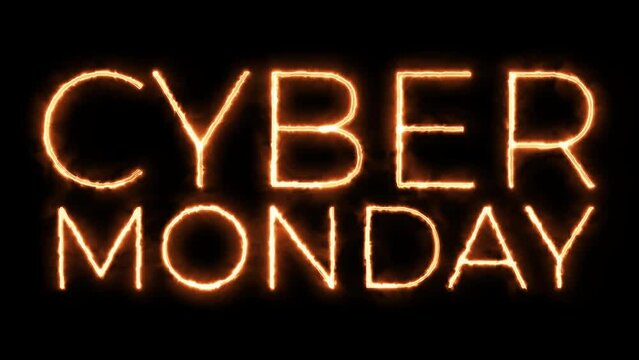 Cyber monday text burning animation, alpha channel 4K video stock