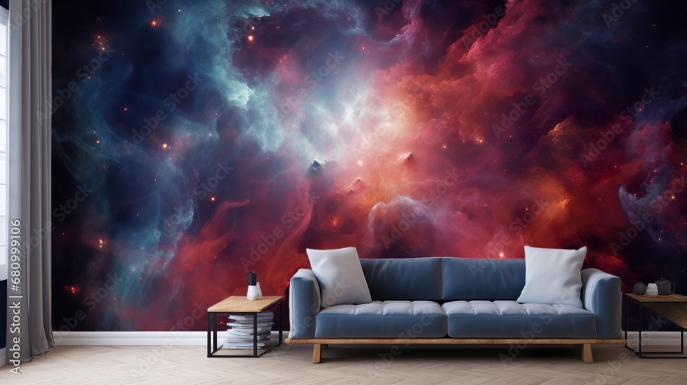 Wall mural cosmic nebula in space among stars and galaxies. gas dust clouds nebula in outer space. birth and ex