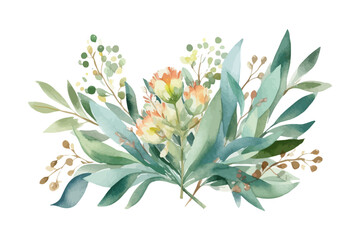 Watercolor vector flowers. Botanical illustration. Wild bouquet.  - obrazy, fototapety, plakaty