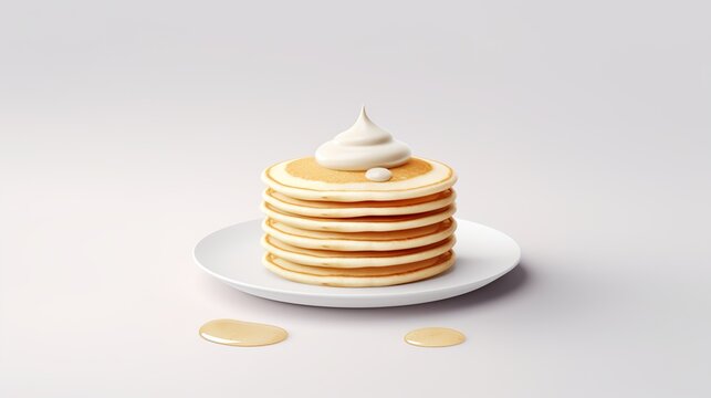 pancake with honey syrup on the white plate on isolated transparent background