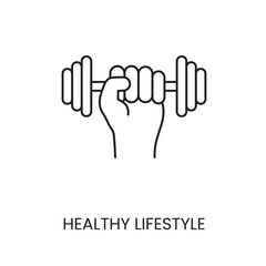 Healthy lifestyle, hand with dumbbells line icon vector for educational materials about diabetes