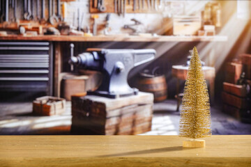 Industrial background of a Christmas workshop. Santa's home and the place where he creates gifts...