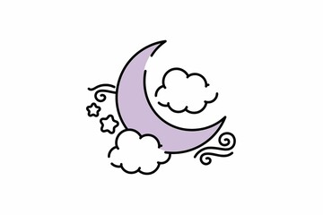 Cute moon and star vector logo design 