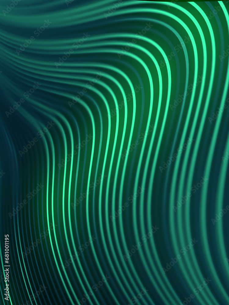 Poster A bright and dynamic wavy 3d rendering digital illustration in a green color scheme