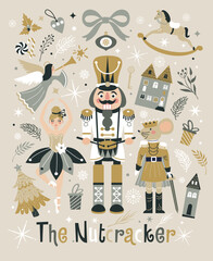 Christmas Nutcrackers Vector Illustration on Light Background. Postcard.