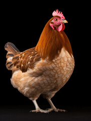Chicken Studio Shot Isolated on Clear Black Background, Generative AI
