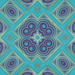 Digital illustration shows a fascinating pattern of colorful corrugated material with a bright gold border. 3d rendering