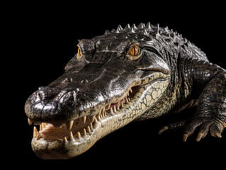 Fototapeta premium Crocodile Studio Shot Isolated on Clear Black Background, Generative AI