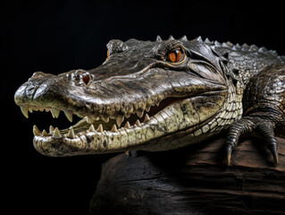 Fototapeta premium Crocodile Studio Shot Isolated on Clear Black Background, Generative AI