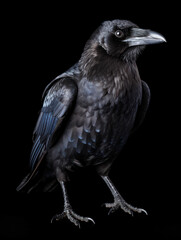 Obraz premium Crow Studio Shot Isolated on Clear Black Background, Generative AI