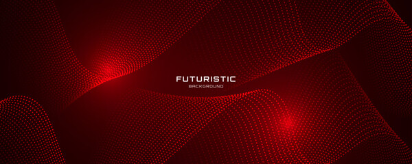 3D red techno abstract background overlap layer on dark space with glowing waves shape effect decoration. Modern graphic design element dots style concept for banner, flyer, card or brochure cover