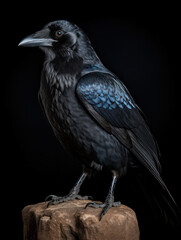 Crow Studio Shot Isolated on Clear Black Background, Generative AI