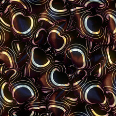 Close-up of a dynamic pattern of gold circles on inflatable black material. 3d rendering illustration