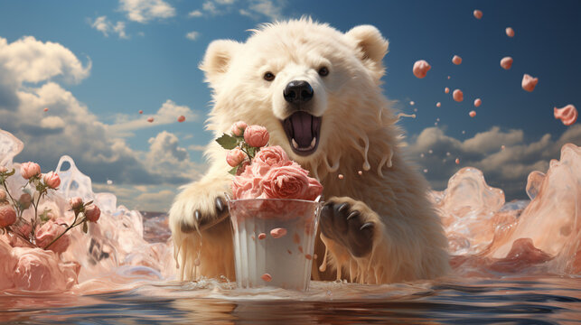 cute bear eating ice cream. generative ai