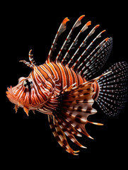 Lionfish Studio Shot Isolated on Clear Black Background, Generative AI